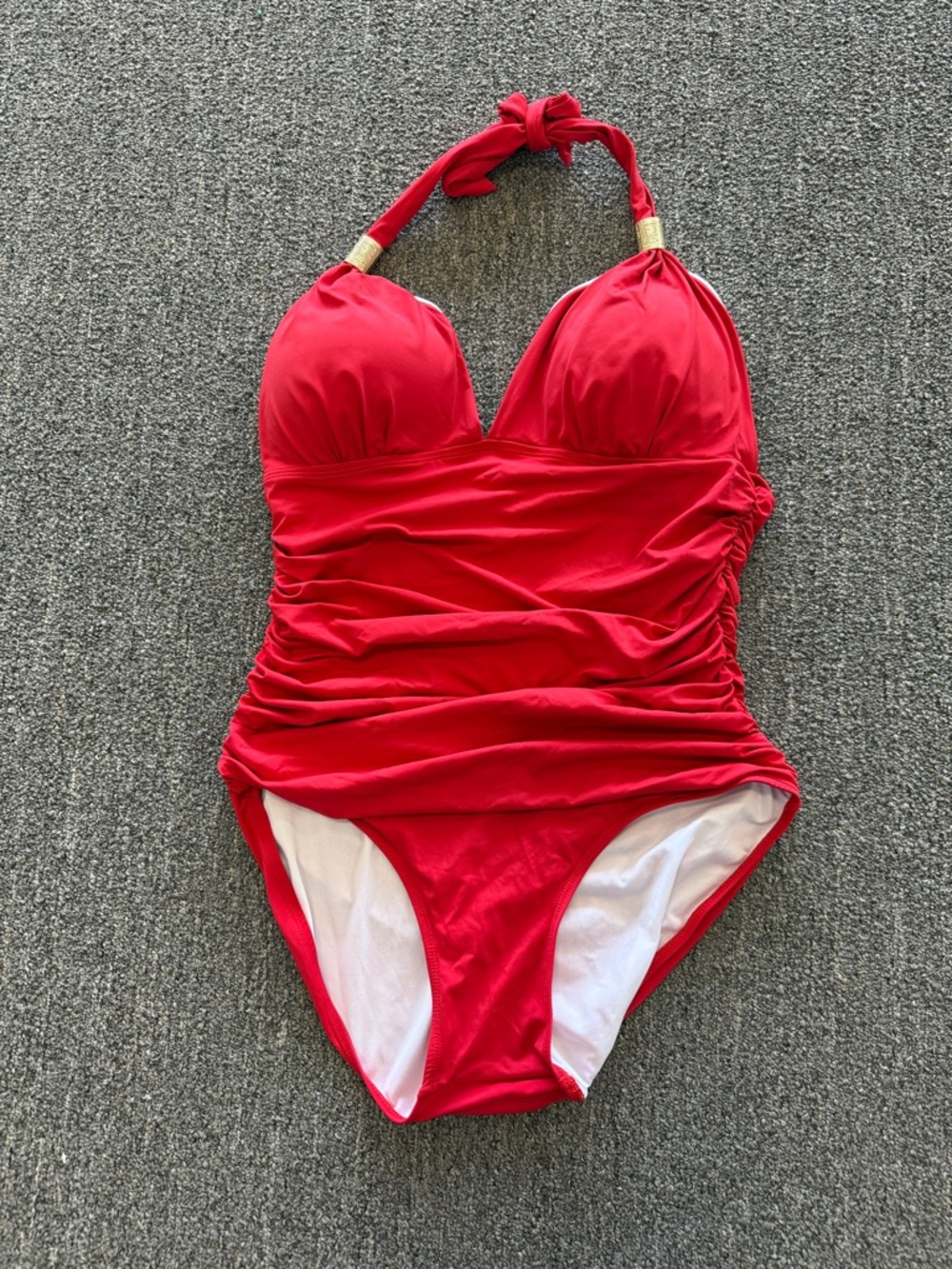 Women’s Red Halter Ruched One-Piece Swimsuit